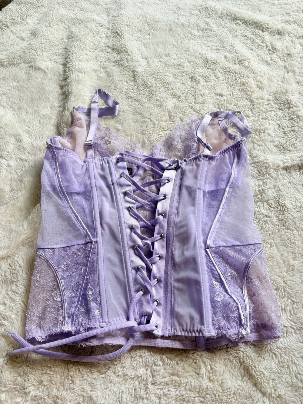 Victoria’s Secret Fairycore Whimsical lilac Lavender Pastel Purple Lace Corset - Picture 7 of 11